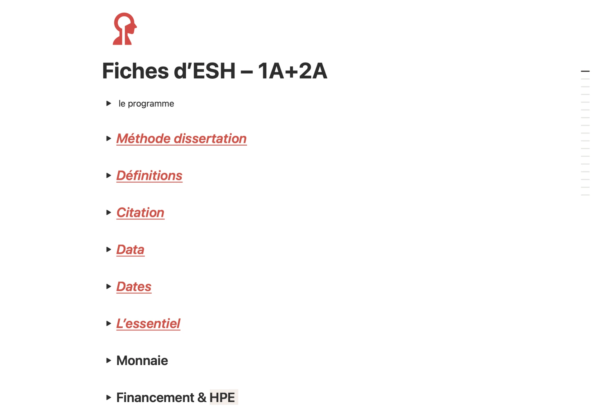Aperçu réel de l'espace Notion qui organise toutes les ressources d'ESH